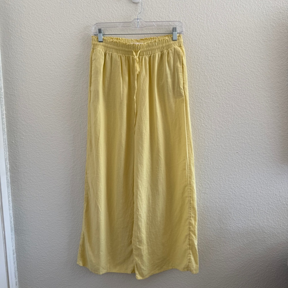 Yellow Linen Blend Wide Leg Paperbag Waist Pants Small by Lauren Conrad